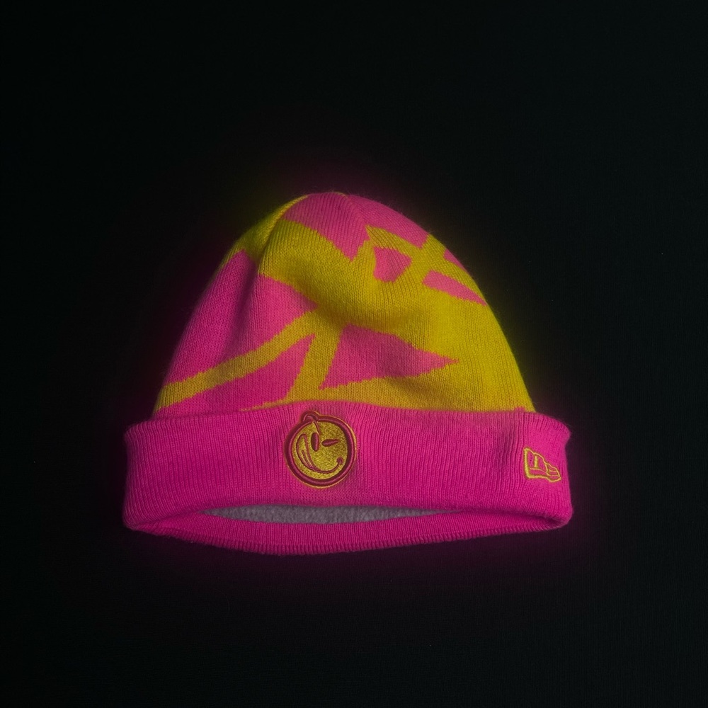 New Era Pink and Yellow Smiley Beanie